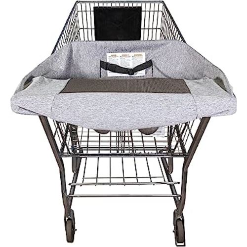Boppy Antibacterial Compact Shopping Cart Cover | Gray | Easy-on Stretch Fit for Single and Extra Wide Shopping Carts, High Chairs and Playground Swings | 360° Coverage | Integrated Storage Pouch