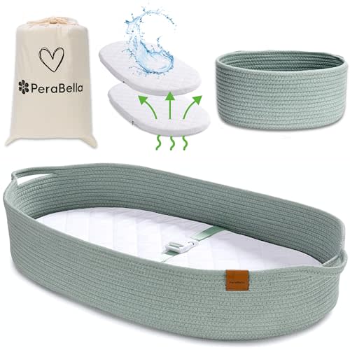Baby Changing Basket for Baby Dresser, Moses Basket for Babies, Cotton Rope Diaper Changing Basket, Unisex Baby Moses Basket, Foam Diaper Changing Pad for Dresser, Changing Table Topper for Dresser