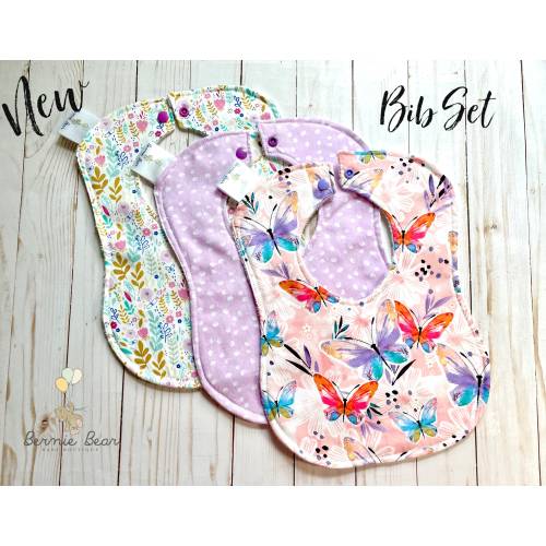 Butterfly Baby Bib |  Floral Baby Bib | Floral Baby Gift | Butterfly Drool Bib | Baby Bibs | Polka Dot Bib | Purple Bib |Girl Baby Gift Set