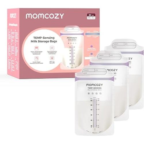 Momcozy Breastmilk Storage Bags, Larger Temp-Sense Area&Double Zip, 80ct