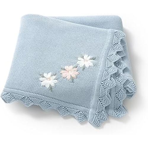 LAWKUL Baby Blanket 100% Traceable Cotton Knit Receiving Blankets Infant Swaddle for Newbron Boy Girls 40"x30" Blue Floral