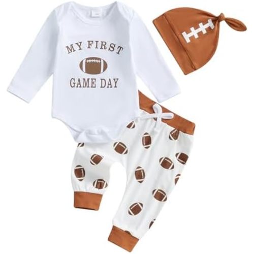 Fall Clothes Set Football Pants Romper with Hat, 3-6M