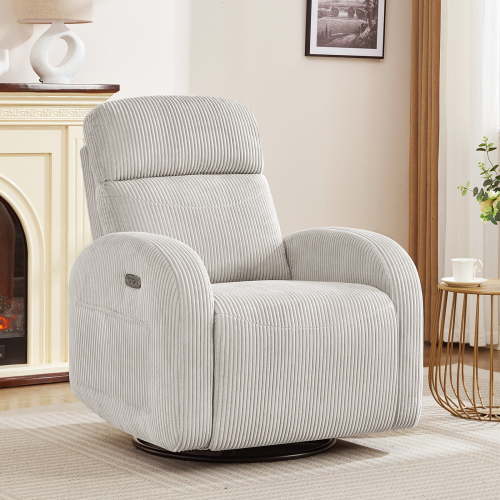 Aemeios Corduroy Swivel Rocker Glider Power Recliner Nursery Rocking Chair with USB and Type-C Ports, Camel