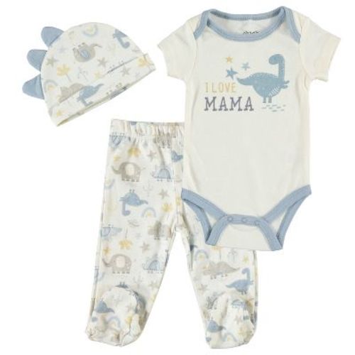 Chick Pea Baby Boy Clothes Newborn Footed Pants Bodysuit Set For Sleep And Play 3 Pc Set Dinosaur Dino Dreams 3-6m
