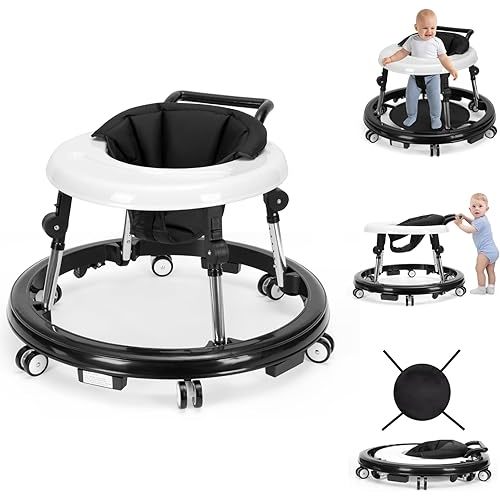 Baby Walker Foldable with 9 Adjustable Heights, Baby Walker with Wheels Portable, Infant Toddler Walker for Baby Boy Girls 6-18 Months