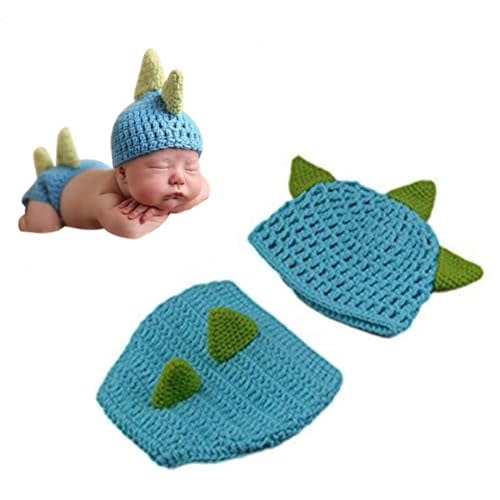 LERORO Newborn Crochet Knitted Outfit Dinosaur Hat/Pants Photography Props Costume Set (0-12 Months)