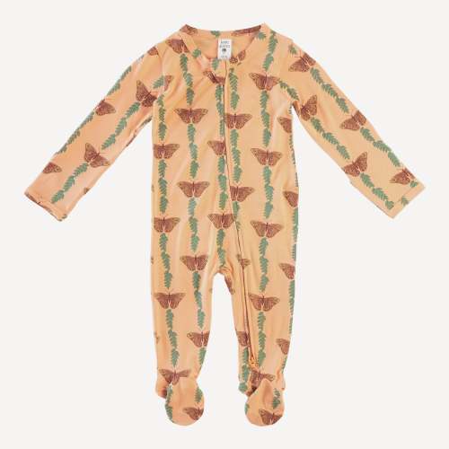 long sleeve zipper footie | mint butterfly | bamboo