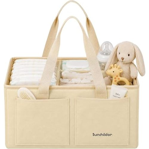 Large Canvas Diaper Caddy Organizer - Nursery Storage Bin, Beige
