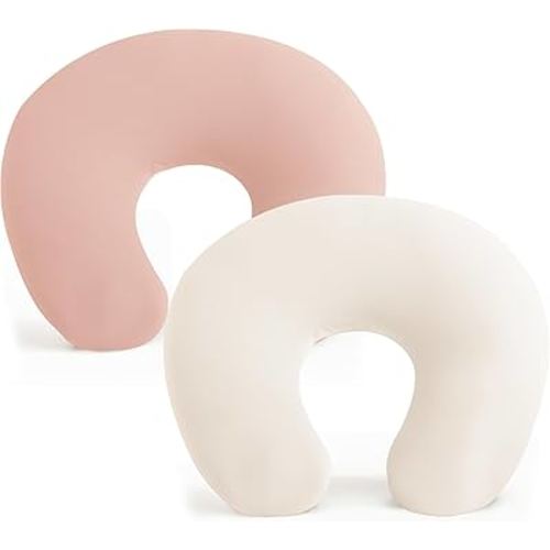 Konssy 2 Pack Nursing Pillow Covers, Stretchy and Soft Nursing Cover for Breastfeeding Pillows, Pillow Slipcover for Baby Girls Boys Newborn (Beige, Pink)