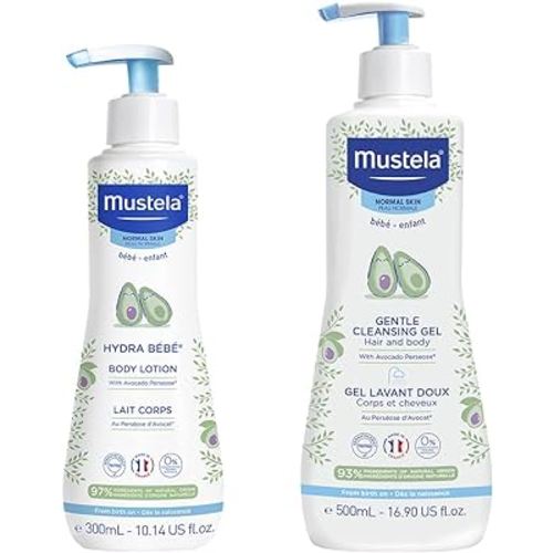 Mustela Baby Bath Time Gift Set - Baby Skin Care Essentials with Natural Ingredients - For Very Sensitive, Eczema-Prone, Normal or Dry Skin