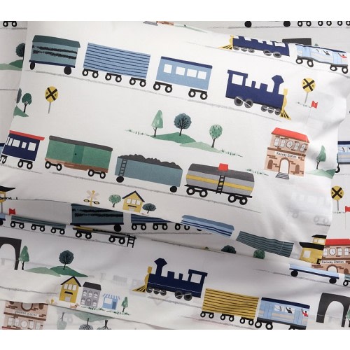 Trains Organic Toddler Sheet Set