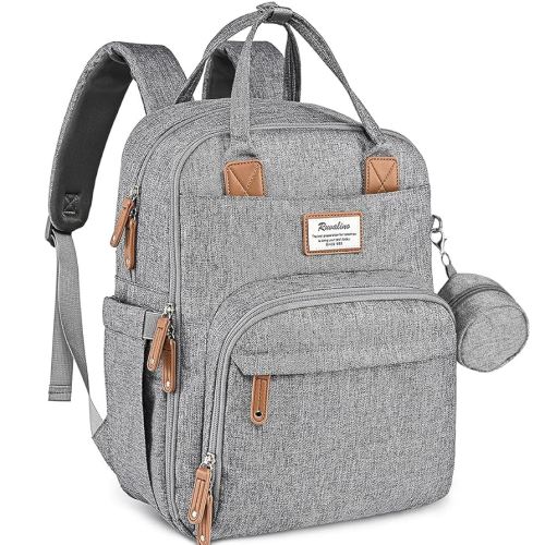 RUVALINO Diaper Bag Backpack-Multifunction Baby Travel Bag with Changing pad, Insulated Bottle Holders & Pacifier Case, Large Capacity, Waterproof, Gray XL