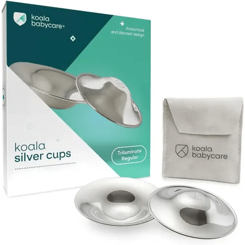 Koala Babycare The Original Silver Nursing Cups - Nipple Shields for Nursing Newborn -Breastfeeding Essentials - Protect and Soothe - Tri-Laminate Silver - Standard Size