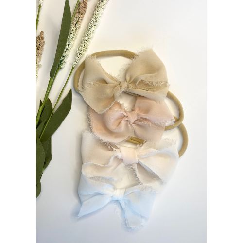 Chiffon Baby Bows, Newborn Baby Bow, Neutral Baby Bow, Boho Baby Bows, Organic Baby Bows, Chiffon Bows with Raw Edges, Baby Headbands
