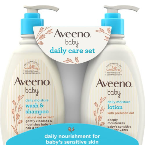 Aveeno Baby Daily Care Gift Set with Oat Extract & Prebiotic Oat, Contains Daily Moisturizing Body Lotion & Gentle 2-in-1 Baby Bath Wash & Shampoo, Hypoallergenic & Paraben-Free, Two Pack