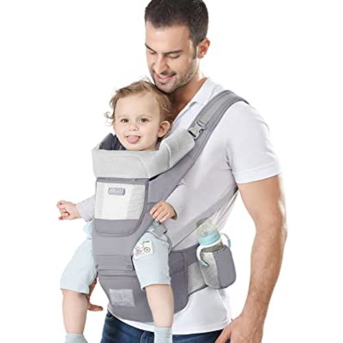 Baby Carrier Ergonomic Infant Carrier with Hip Seat Kangaroo Bag Soft Baby Carrier Newborn to Toddler 7-45lbs Front and Back Baby Holder Carrier for Men Dad Mom (Grey)