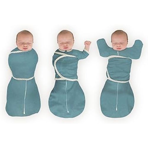 SwaddleDesigns 6-Way Omni Swaddle Sack for Newborn with Wrap & Arms Up Sleeves & Mitten Cuffs, Easy Swaddle Transition, Better Sleep for Baby Boys & Girls, Heathered Teal, Small, 0-3 Months
