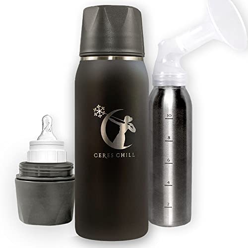 Breastmilk Chiller Reusable Storage Container by CERES CHILL | Cooler - Keeps Milk at Safe temperatures for 20+ Hours | Bottle Connects w/Most Major Pumps (1 Chiller, 0 Dark 30)