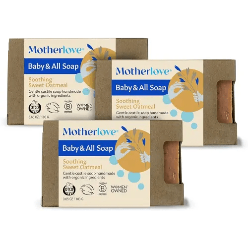 Motherlove Baby & All Soap (3 pack) Gentle Castile Soap Made with Organic Ingredients - Soothing Sweet Oatmeal