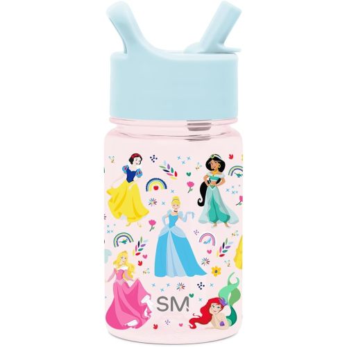 Simple Modern Disney Princess Kids Water Bottle Plastic BPA-Free Tritan Cup with Leak Proof Straw Lid | Reusable and Durable for Toddlers, Girls | Summit Collection | 12oz, Princess Rainbows