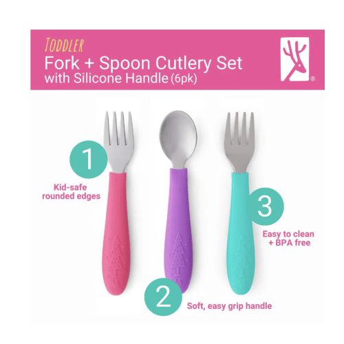Babies/Toddler Stainless Steel Spoons + Forks with Silicone Handle