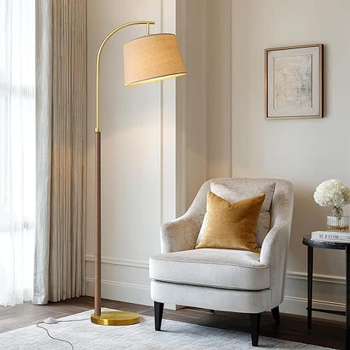 G-SAFAVA 63" Wood Floor Lamps for Living Room with Foot Switch Arc Tall Standing Lamp for Bedroom Mid Century Modern Corner Gold Floor Lamps for Office Nursery Industrial Reading Lamp, Chestnut