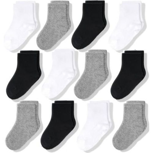 Cozyway Crew Cotton Baby Socks - 12 Pack Stretch Baby Socks 6-12 Months For All Day Comfort, Black/white/gray, Unisex