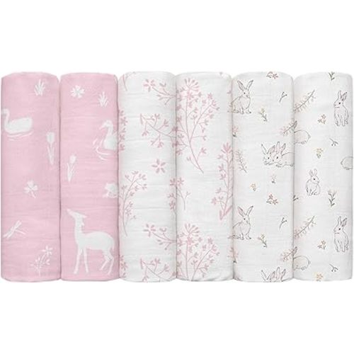 GLLQUEN BABY Receiving Blanket Boy Cotton Muslin Swaddle Blankets Girl Newborn Squares Breathable & Soft Thin Baby Blankets Cloths Double Absorbent Infant Swaddling Wrap - 6 Pack (Looking for Spring)