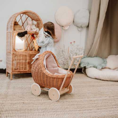 Handmade Natural Wicker Baby Carriage, Wicker Doll Pram, Aesthetic Toy Stroller, Natural Doll Carriage, 1st 2nd birthday gift idea