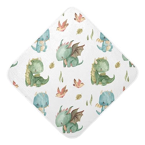 Kigai Cute Dragon Muslin Hooded Baby Towel Ultra Soft and Absorbent Bath Towel for Boy Girl Cotton Baby Bathrobe Blanket for Newborn Infant Toddler, 30x30 Inch