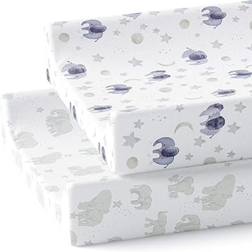 Baby Changing Pad Cover 2-Pack for Boys, Girls (Watercolor Elephant) - Premium Fitted Sheets Baby Diaper Changing Table Cover - Buttery Soft Cotton Blend