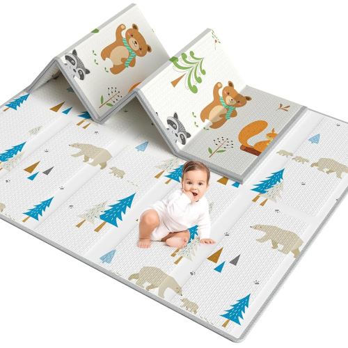 Uanlauo Baby Play Mat with Carry Bag, 71×59in Folding Floor Playmat for Kids, Waterproof Crawling Mat for Infants