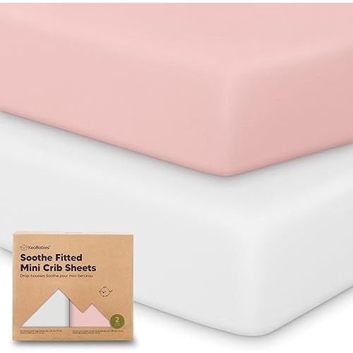 2-Pack Mini Crib Sheets Fitted - 38x26 Pack N Play Sheets for Pack and Play Mattress, Organic Cotton, Soft & Breathable Playard Bedding, Neutral Mini Toddler Bed Cover for Boys, Girls (Rose)