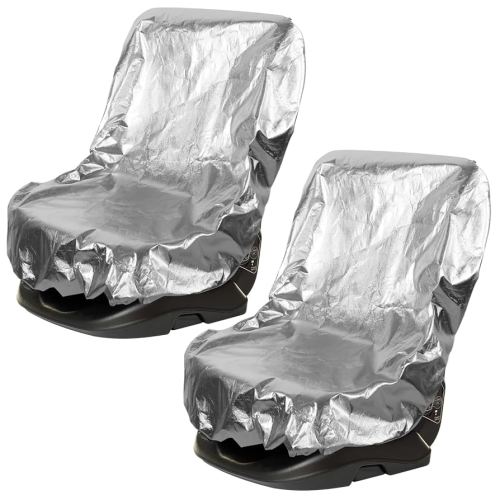 BBTO 2 Pcs Car Seat Sun Shade Cover Car Seat Cooler Toddler Car Seat Cover Heat Protector Reflective Baby Seat Covers Keep Baby Cool and Child Safety for Travel (Elastic Style,Aluminium Film)