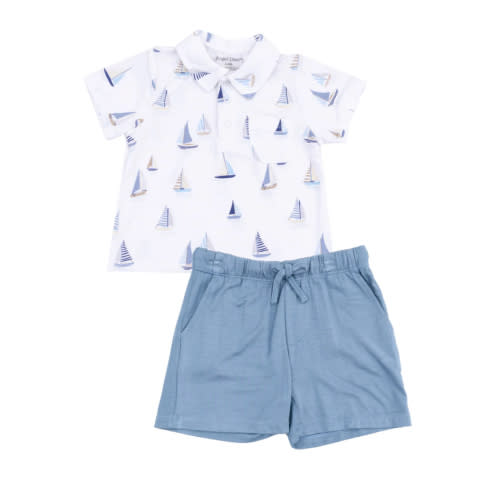Polo Shirt & Short - Sailboats Blue