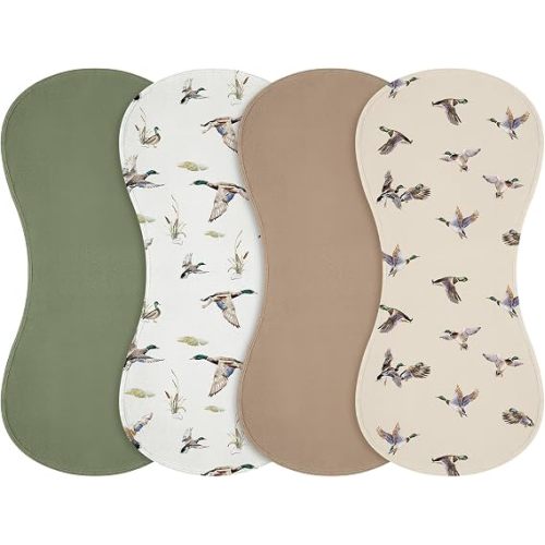 Boao 4 Pcs Mallard Duck Baby Burp Cloths， Duck Hunting Newborn Spit up Rags