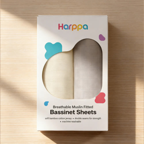 HARPPA Muslin Bassinet Sheets 2 Pack | Fitted Baby Sheets for Cuddly B