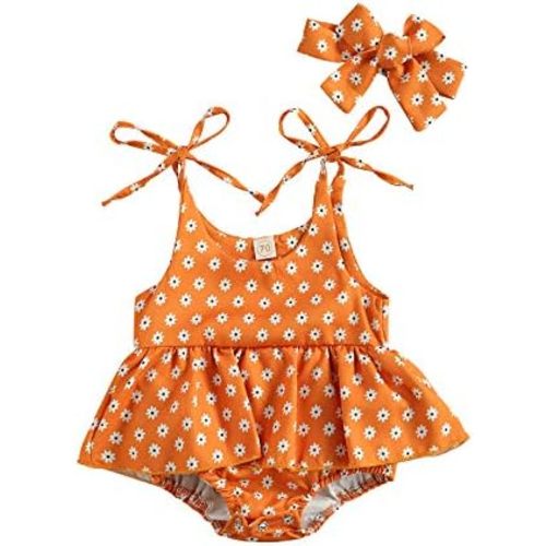 Baby Girls Daisy Playsuits Bodysuit+Headband Print Halter Romper Floral Jumpsuit Infant Onesie Summer Clothes