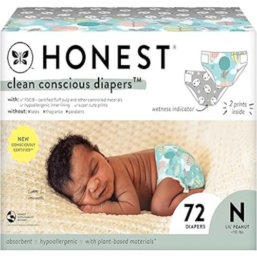 The Honest Company Clean Conscious Diapers | Plant-Based, Sustainable | Above It All + Pandas | Club Box, Size Newborn, 72 Count