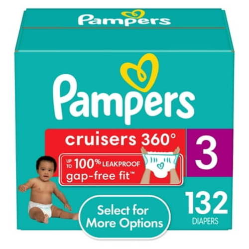 Pampers Cruisers 360 Size 3 Diapers, 132 Count - Leakproof, Hypoallergenic with Easy Tear Sides