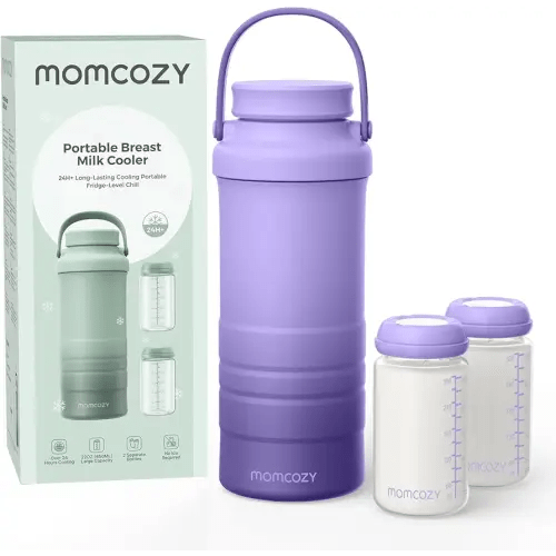 Momcozy 22oz Portable Breast Milk Cooler for Outdoor, Life Saver with 360° Total Cooling for 24 Hours, Larger Capacity Travel Breastmilk Chiller with 2pcs Baby Bottles for Breastmilk Storage, Purple