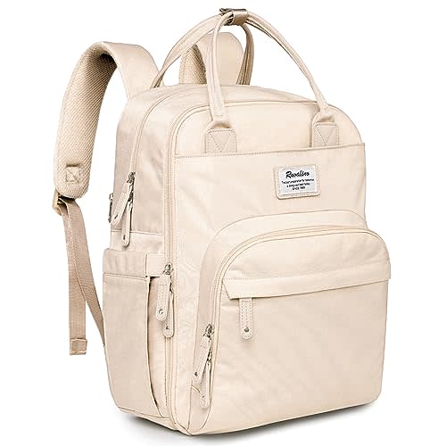 RUVALINO Diaper Bag Backpack - Multifunction Waterproof Travel Backpack, Maternity Baby Bag with Changing Pad & Stroller Ring & Pacifier Case - Travel Essentials & Baby Registry Search - Beige