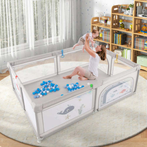 Large Baby Playpen With Pull Rings Ocean Balls and Cute Pattern-Whale – REBEL