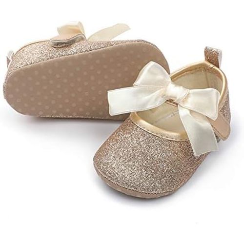 E-FAK Baby Girls Shoes Mary Jane Flats Shoes Anti-Slip Soft Rubber Sole Toddler First Walkers Princess Dress Shoes