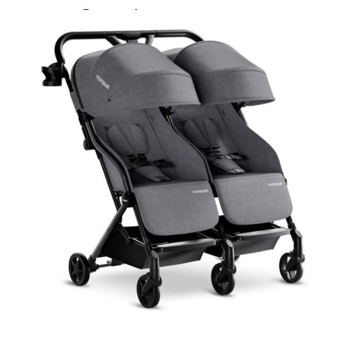 Mompush Lithe Double Stroller, Lightweight Side by Side Stroller for Newborn and Toddler, Easy Fold, Spacious Seats with Recline, UPF50+ Canopy