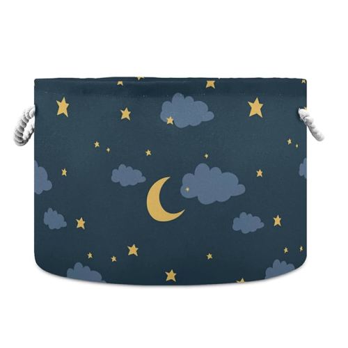 ALAZA Night Sky with Moon Stars and Cloud Storage Basket Gift Baskets Large Collapsible Laundry Hamper with Handle, 20x20x14 in, (B06D20005)