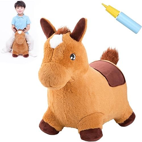 INPANY Bouncy Horse Toys Hopper, Toddler Bouncing Farm Animal, Ultra Thick Plush Inflatable Horse stuffed animals, Ride on Rubber Bouncer for Kids, Outdoor Indoor 2 3 4 Year Old Boy Girl Birthday Gift