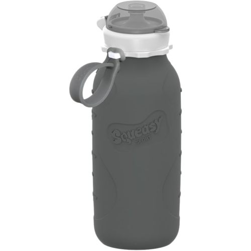 Grey 16 oz Squeasy Snacker Spill Proof Silicone Reusable Food Pouch - for Both Soft Foods and Liquids - Water, Apple Sauce, Yogurt, Smoothies, Baby Food - Dishwasher Safe