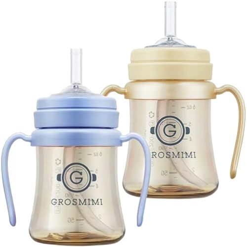 GROSMIMI PPSU Spill Proof Magic Sippy Cup 6 oz Bundle (Skyblue,Butter) 2 Pack