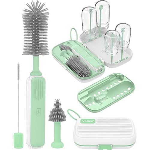Electric Baby Bottle Brush Cleaner - Baby Bottle Brush Travel Essential, Safe BPA-Free Silicone, One Button 360° Efficient Cleaning, Long-Lasting 2000 mAh Battery, Storage Box for Travel Outdoor